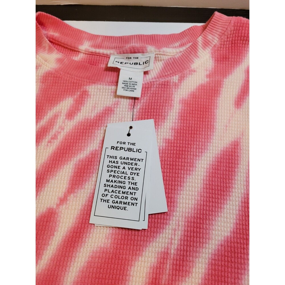 NWT For The Republic Size M Pink White Tie Dye Waffle Knit Thermal Top Cotton - Picture 10 of 14